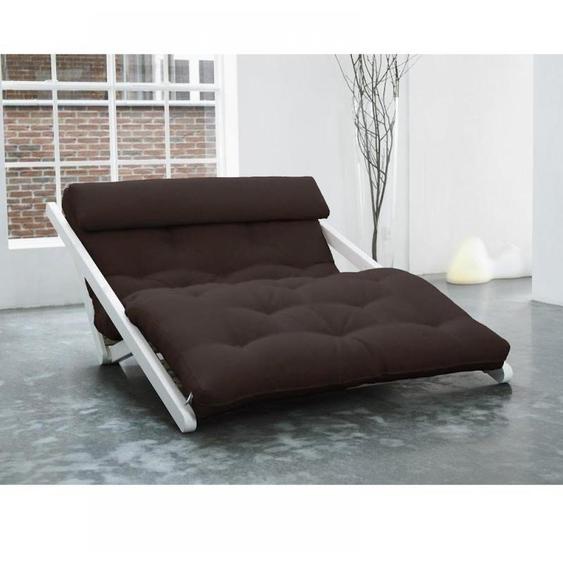 Chaise longue convertible blanche FIGO futon marron couchage 120*200cm