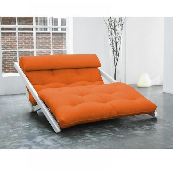 Chaise longue convertible blanche FIGO futon orange couchage 120*200cm