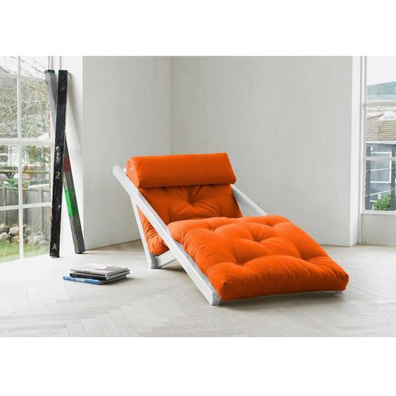 Chaise longue convertible blanche FIGO futon orange couchage 70*200cm