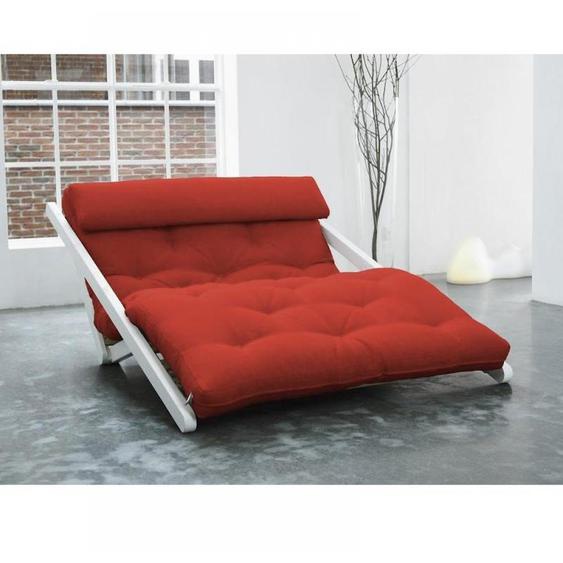 Chaise longue convertible blanche FIGO futon rouge couchage 120*200cm
