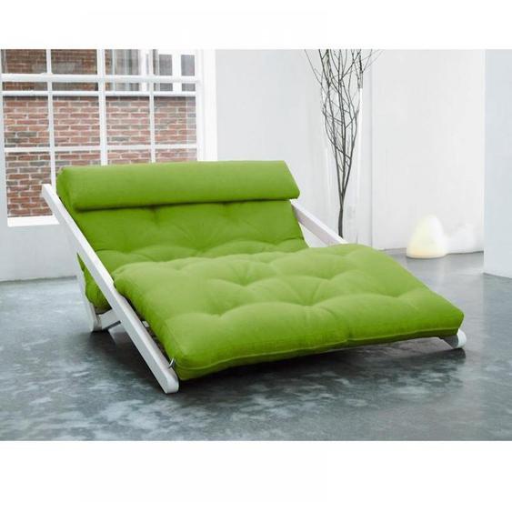 Chaise longue convertible blanche FIGO futon vert lime couchage 120*200cm
