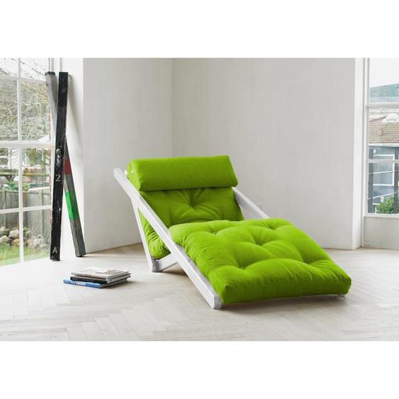 Chaise longue convertible blanche FIGO futon vert lime couchage 70*200cm