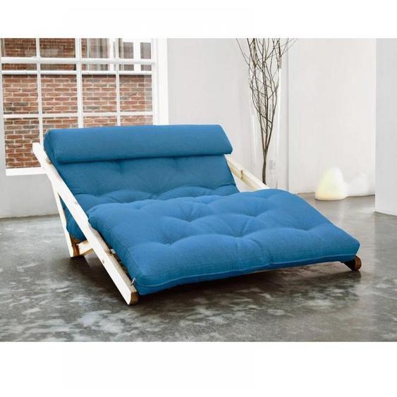 Chaise longue convertible style scandinave FIGO futon bleu azur couchage 120*200cm