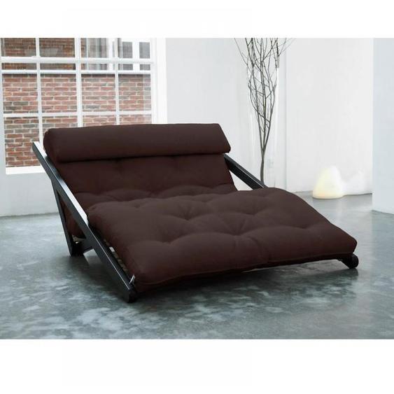 Chaise longue convertible wengé FIGO futon marron couchage 120*200cm