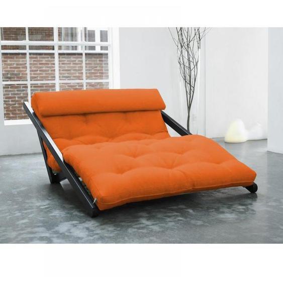 Chaise longue convertible wengé FIGO futon orange couchage 120*200cm