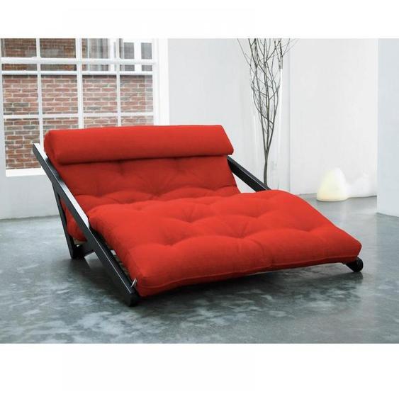 Chaise longue convertible wengé  FIGO futon rouge couchage 120*200cm
