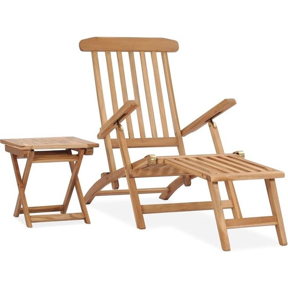 Chaise longue de jardin avec repose-pied et table Bois de teck