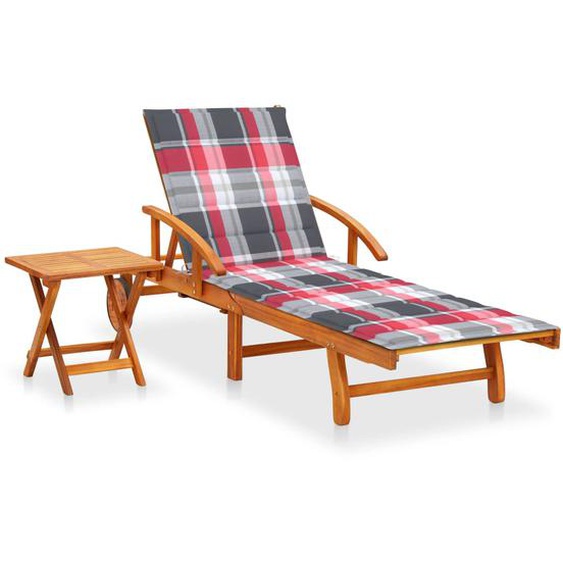 Chaise longue de jardin avec table et coussin Bois dacacia