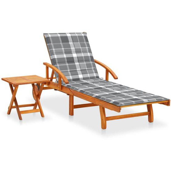 Chaise longue de jardin avec table et coussin Bois dacacia