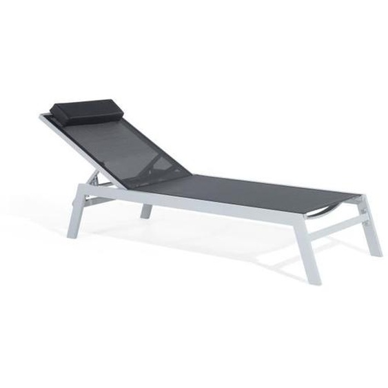Chaise longue de jardin en aluminium - BELIANI - CATANIA II - Dossier réglable en 6 positions - Noir et blanc