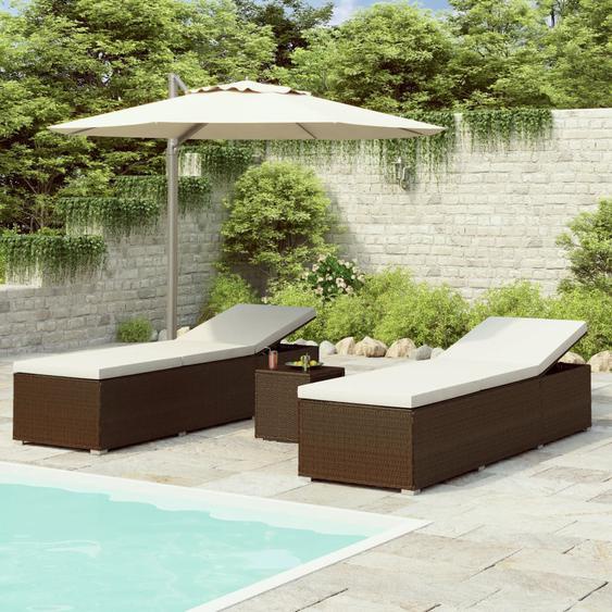 Chaise longue de jardin table à thé 3 pcs Résine tressée Marron