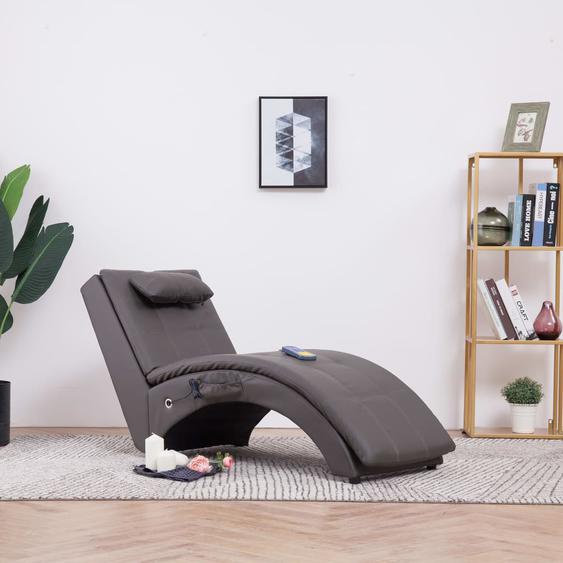 Chaise longue de massage avec oreiller Gris Similicuir