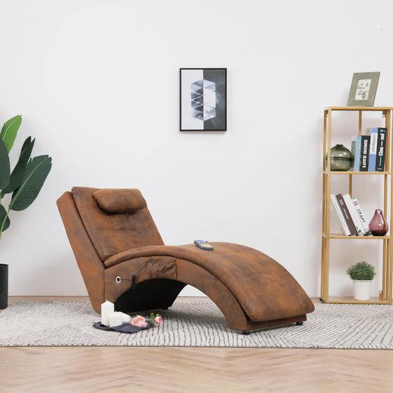 Chaise longue de massage avec oreiller Marron Similicuir daim