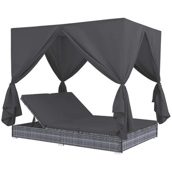 Chaise longue dextérieur avec rideaux Résine tressée Gris