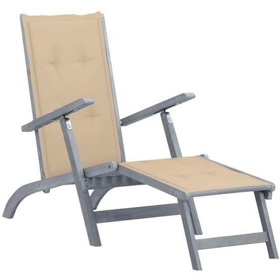 Chaise longue dextérieur repose-pied et coussin Acacia solide