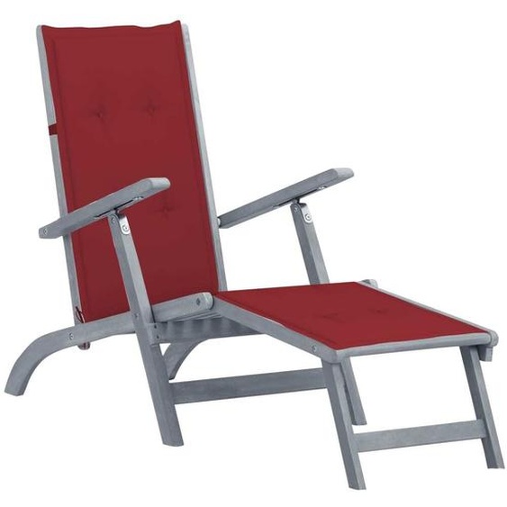 Chaise longue dextérieur repose-pied et coussin Acacia solide