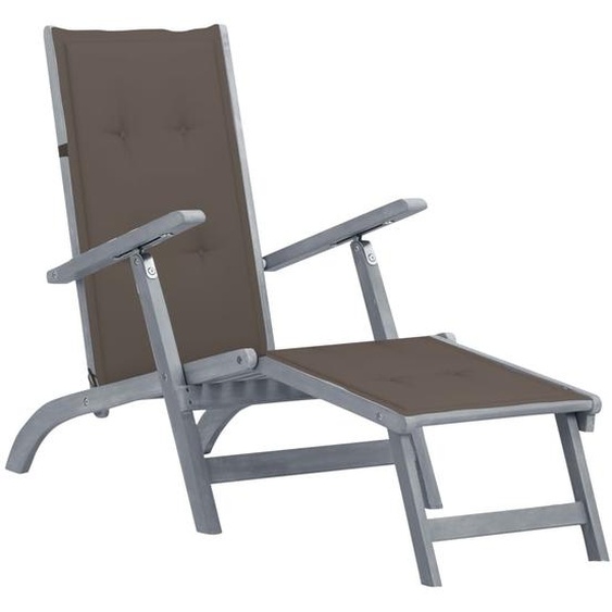 Chaise longue dextérieur repose-pied et coussin Acacia solide