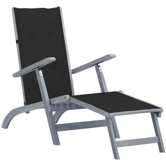 Chaise longue dextérieur repose-pied et coussin Acacia solide