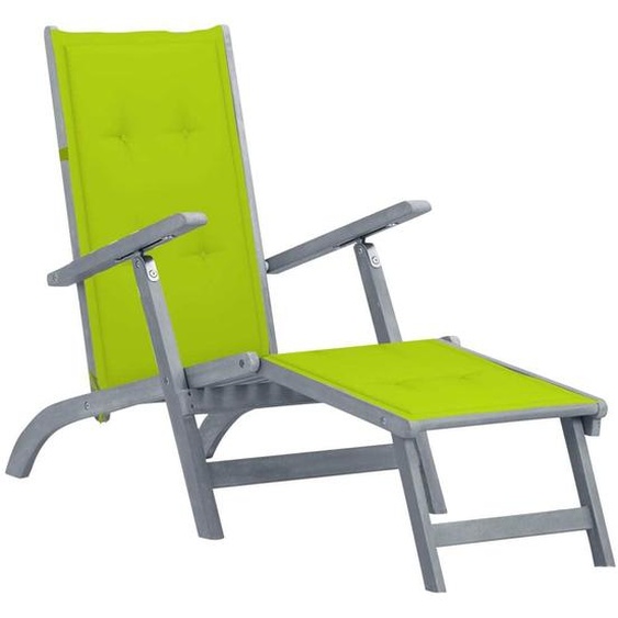 Chaise longue dextérieur repose-pied et coussin Acacia solide