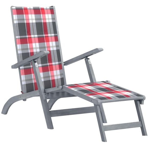 Chaise longue dextérieur repose-pied et coussin Acacia solide
