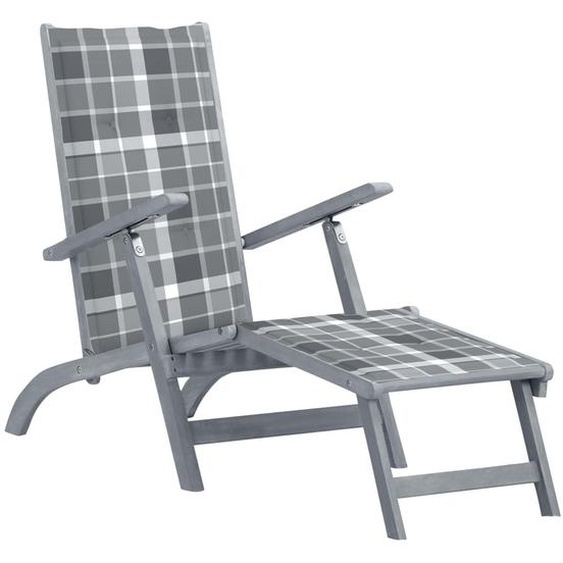 Chaise longue dextérieur repose-pied et coussin Acacia solide