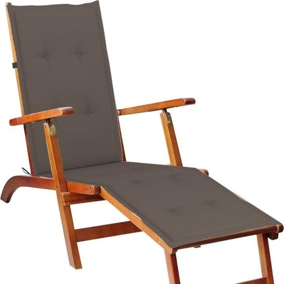 Chaise longue dextérieur repose-pied et coussin Acacia solide