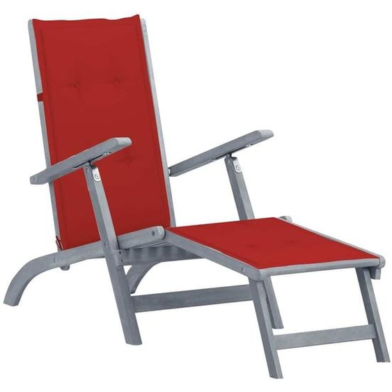 Chaise longue dextérieur repose-pied et coussin Acacia solide