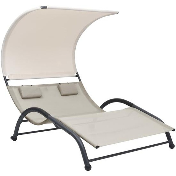 Chaise longue double avec auvent textilène crème