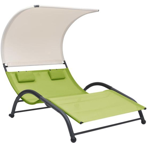 Chaise longue double avec auvent textilène vert