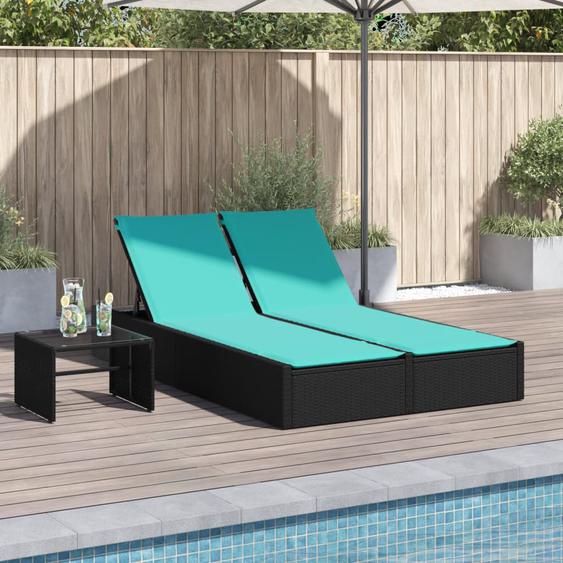 Chaise longue double avec coussins en polyrotin noir