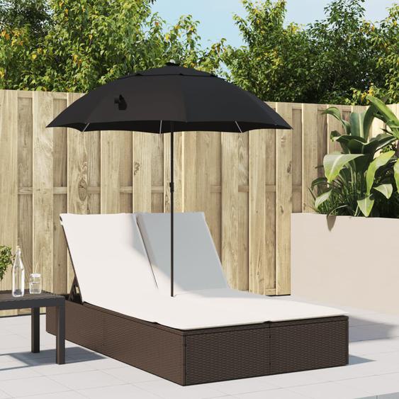 Chaise longue double avec coussins et parasol marron poly rotin