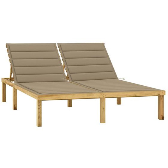 Chaise longue double et coussins beige Bois de pin imprégné