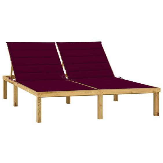 Chaise longue double et coussins bordeaux Bois de pin imprégné