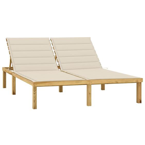 Chaise longue double et coussins crème Bois de pin imprégné