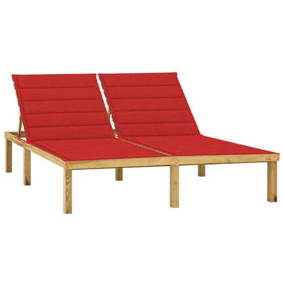 Chaise longue double et coussins rouge Bois de pin imprégné