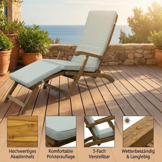 Chaise longue ergonomique, chaise longue de sauna avec coussin en bois dacacia