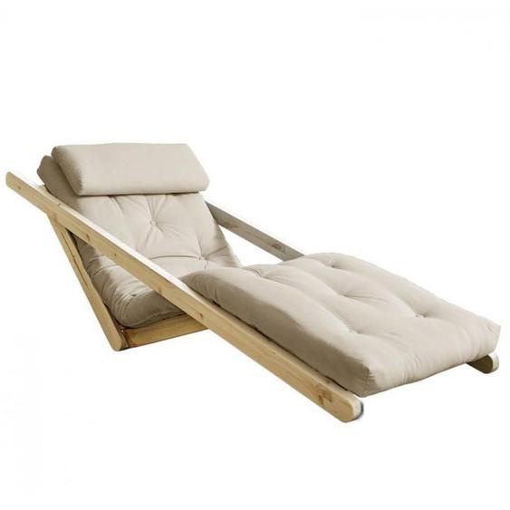 Chaise longue futon scandinave VIGGO pin massif coloris beige couchage 70*200 cm.