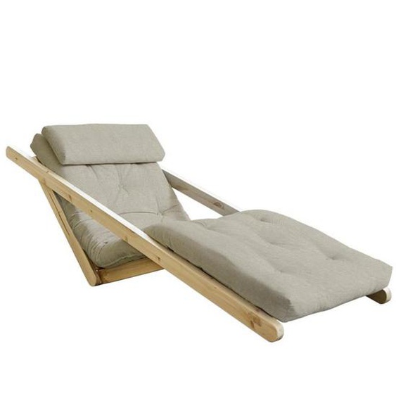 Chaise longue futon scandinave VIGGO pin massif tissu lin couchage 70*200 cm.