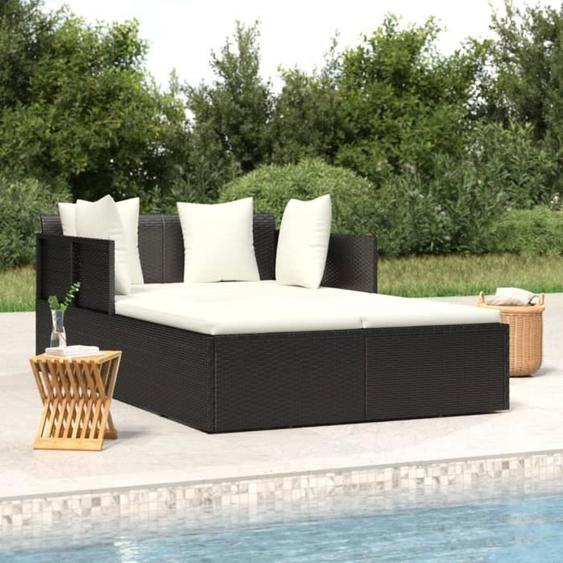 Chaise longue - Non spécifié - 182x118x63 cm - Noir - Coussins amovibles - Résine tressée