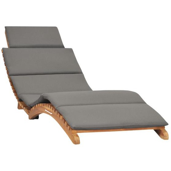 Chaise longue pliable avec coussin gris foncé Bois de teck