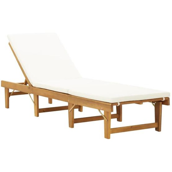 Chaise longue pliable coussin Bois massif dacacia Blanc crème