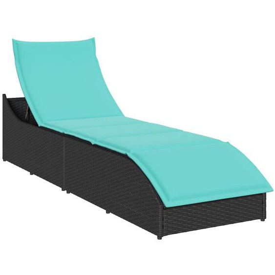 Chaise longue pliante coussin et rangement noir résine tressée
