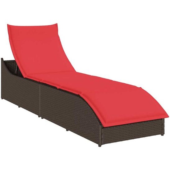 Chaise longue pliante coussin rangement marron résine tressée