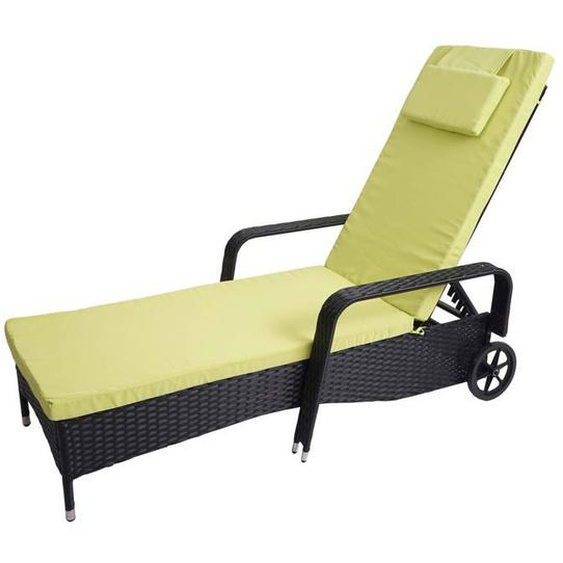 Chaise longue rela par ation transat de jardin bain de soleil poly rotin anthracite housse vert clair