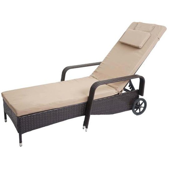 Chaise longue - RELAXATION - Poly rotin marron - Housse beige - Aluminium - 1 personne