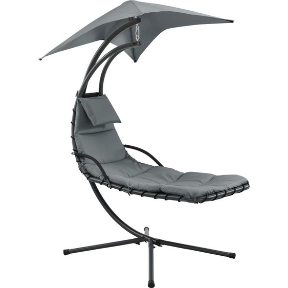 Chaise longue suspendue avec toit solaire Chaise longue flottante avec revêtement rembourré 120 kg Chaise longue oscillante Chaise longue de relaxation Structure en acier Polyester Gris