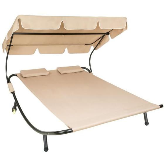 Chaise Longue Transat Bain de Soleil 2 Places + Coussins Terrasse Jardin Pelouse