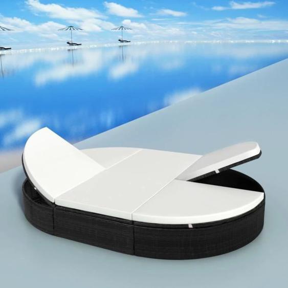 Chaise longue - vidaXL - Lit de repos dextérieur - Résine tressée - Noir - 2 personnes