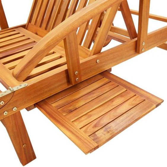Chaise longue - VINGVO - Bois dacacia massif - Dossier et repose-pied réglables - Coussin beige - 1 personne