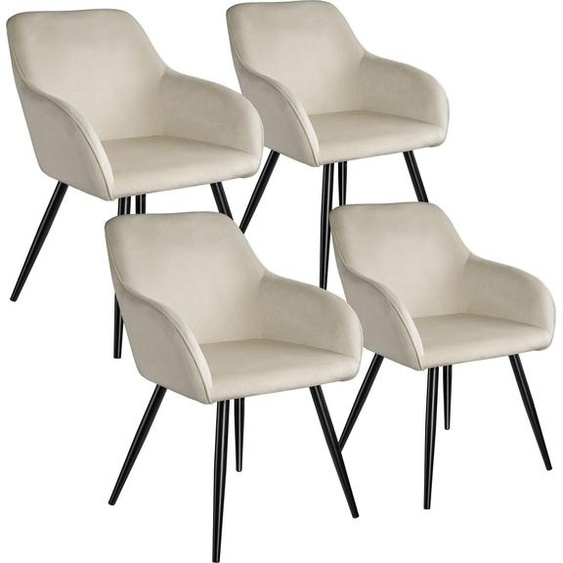 Chaise MARILYN Effet Velours Style Scandinave - crème/noir, Lot de 4